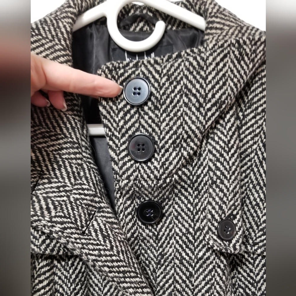 Nicole Miller Coat, Black and White Herringbone - Picture 3 of 9